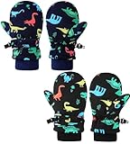ENBAOHUI Wasserdichte Fäustlinge für Babys, Fäustlinge, mit Fleece gefüttert, für Jungen, Mädchen, 6 Monate - 5 Jahre, Buntes Dino, Schwarz/buntes Dino, Marineblau, 6 Monate-3 Jahre