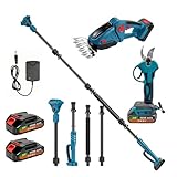 Teleskop Heckenschere Akku mit 2 x 2000mAh Batterien, Handliche Grasschere Elektrisch mit Segmentierte Verlängerungsstange, 25mm Mini Akku Astschere, Brushless Motor, für Garten & Baumpflege