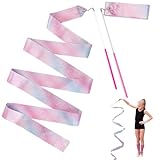 Bremorou 2 Stück Rhythmische Sportgymnastik Band, Tanzbänder Kinder 78 Zoll Gymnastikband Mit Stab Tanzband Mit Stab Kinder Funkelnd Für Künstlerisches Tanzen Gymnastik Zirkus (Rosa,Farbverlauf)