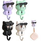 4 Stück Selbstklebende Haken Katze, Niedliche Wandhaken Katze mit Schlüsselhalter, Kreative Klebehaken ohne Bohren, Ideal für Schlüssel, Handtücher und Kinderzimmer