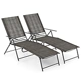 GOPLUS Sonnenliege 2er Set klappbar, 189cm Gartenliege aus Metall bis 150kg Belastbar, Liegestuhl mit Verstellbarer Rückenlehne, Fußstütze, Relaxliege für Strand Balkon Garten Hof Veranda (Braun)