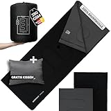 MONTARAY Deckenschlafsack 100% Baumwolle bis -10°C INKL. Kissen - Outdoor Winter-Schlafsack & Sommer-Schlafsack 280GSM 3-4 Jahreszeiten - Hütten-Schlafsack Damen & Herren - Sleeping Bag warm, leicht
