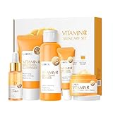 Hautpflege-Geschenkset für Teenager-Mädchen, Vitamin-C-Hautpflege-Set, 5-teilig, sanfte Hautreinigung und -pflege, Reisegrößen-Set mit Reiniger, Toner, Gesichtsserum, Augencreme, Gesichtscreme, hellt