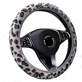 Universal Leopard Plüsch Lenkradhülle - Fell Lenkradbezug Winter Warme Lenkradabdeckung - Weiche Künstliche Wolle Lenkradschutz Lenkradschoner Auto Zubehör für 37-39 cm