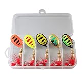 Fangxuee 5er-Box, Zusammengesetzte Pailletten, Rotierende Pailletten, Metall, Handgekurbelte Kupfersäule, DREI Haken, Lueya-Köderset, 6,5 G - 7 cm