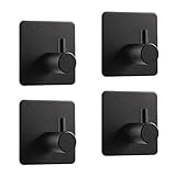 KJLEEN 4 Stück Handtuchhaken Selbstklebend Haken Schwarz Wandhaken Edelstahl Rostfrei Kleiderhaken Bademantelhaken Ohne Bohren Klebehaken Handtuchhalter Haken für Küche Badzimmer Türen