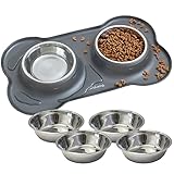 KaraLuna Napfunterlage aus Silikon mit Edelstahl Futternapf I Für Katzen & Hunde (200ml, Grau)