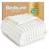 BEDSURE Kuscheldecke - Wolldecke & Fleecedecke, Sofadecke, Weiche Warme Grobe Korddecke für Zimmer Deko, Wohn- & Kuscheldecken, Tagesdecke, Wollweiß, 150 x 200 cm