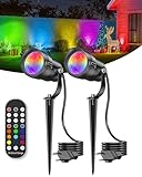12W RGB LED Gartenbeleuchtung Weihnachten mit Erdspieß +Fernbedienung, Dimmbar Steuerung Farbwechsel LED Strahler Garten Gartenstrahler mit Strom, Wasserdicht Timer Garten Beleuchtungen für Bäume