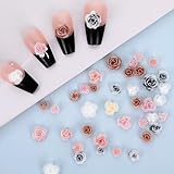 100 Stück 3D Nagel Charms, Blume Nail Charms, Rose Kamelie Nail Design, Harz Floral Nagel Deko Nail Art Charms, Nagelkunst Dekoration für Frauen Nail Art Zubehör Nailart DIY Handwerk (Gemischt Größe)