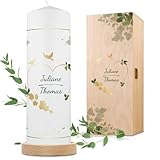 GRAVURZEILE Bedruckte Kerze - Herz - Personalisierte Kerze mit eigenen Namen - Geschenk zur Hochzeit an das Brautpaar - Hochwertige Stumpenkerze Weiß 250/80 mm