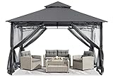 ABCCANOPY Pavillon 2.5x2.5m Wasserdicht Stabil Winterfest Gartenpavillon，Doppeldachweichdach Hinterhof-Partyzelt mit Netz für Schatten und Regen,Grau