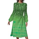 Deals, Wickelkleid Damen Damen Kleider Elegant Damen Kleid Blumenmuster Sommerkleid Langarm Freizeitkleid Elegant Boho Blumenkleid Tunika Kleider Für Hochzeitsgäste Sweatshirtkleid Damen(Green,M)