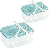 LIVINJA Kuchen Transportbox & Cupcake/Muffin Transportbox - 2er Partycontainer, Kuchenbehälter mit praktischem Hebeeinsatz, Clickverschlüssen & Tragegriffen, 2 Etagen, 40x30x18cm, Made in EU, Grün