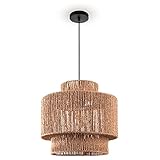 Paco Home Pendelleuchte Esstisch Papier Boho Hängelampe Esszimmer Lampe E27 Hängeleuchte Rattan, Farbe:Natur (Ø40cm), Leuchtenart___Farbe:Pendelleuchte - Schwarz