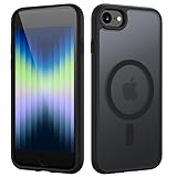 HGH Magnetisch Hülle für iPhone SE, für iPhone 8/7 Hülle Kompatibel mit MagSafe, Transluzente Matt Rückseite Dünn Stoßfest Handyhülle für iPhone 8/7/SE 3/2(2022/2020) Case(Schwarz)
