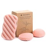 Navaris 3x Konjac Schwamm aus rosa Tonerde - Set 3 Stk. Gesichtsschwamm Reinigungsschwamm - Schwämme für unreine normale sensible Haut - vegan