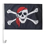 AZ FLAG - Autofahne Pirat Rotes Kopftuch - 45x30 cm - Piraten Totenkopf Autoflagge 30 x 45 Cm - Auto Flaggen