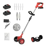 CURFAIR Akku Rasenmäher,24V 800W Leistung Tragbar Rasentrimmer,3 Arten von Klingen und 2x2000mAh Batterie,Rasenkantenschneider mit Verstellbarer Teleskopstange,Freischneider (24V 800W)