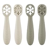 PandaEar 4er Set Lernlöffel für Baby, Starter Breilöffel Fütterlöffel Babylöffel Silikon Esslernlöffel Weich Flexibel Kinder Besteck BPA-frei für Säugling Kind Kleinkind ab 4 Monaten (Tan Walnuss)
