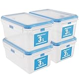 ATHLON TOOLS 4x 3L Frischhaltedosen-Set in Gastro-Qualität - 100% luftdicht und auslaufsicher -40 bis +100 Grad - für alle Lebensmittel - BPA-frei - Vorratsdosen für Kühlschrank (3 L | 4er Set)