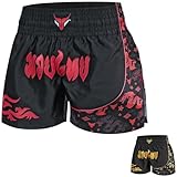 Mytra Fusion Kickboxen Hose Herren Muay Thai Short - Käfigkampf-Shorts, Grappling Shorts für MMA Training und Kampfsportarten (DE/NL/SE/PL, Alphanumerisch, M, Regular, Regular, Black/Red)
