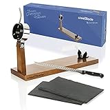 Steelblade 011115 deluxe Schinkenhalter 360° drehbar + Schinkenmesser 28 cm + 2 Teller aus Naturschiefer, 2 Positionen für Schinken und Paletten, Holz Stahl