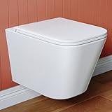 Hänge WC Spülrandlos mit WC Sitz mit Absenkautomatik aus Keramik - Toilette mit Einloch-Superspin-Spülung - Wand WC Toiletten für Gäste wc - Kloschüssel mit Nano Beschichtung