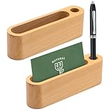 2 Stück Visitenkartenhalter Holz - Visitenkartenständer mit Stifthalter, Visitenkarten Aufbewahrung, Business Card Holder für Die Präsentation von Visitenkarten, Unternehmenskarten, Visitenkarten
