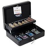 GREELUE Geldkassette Abschließbar Groß mit Münzzählbrett & Scheinfächern,30x24x9cm aus Stahl, Ideal als Spardose, Tresor, Haushaltskasse Schwarz