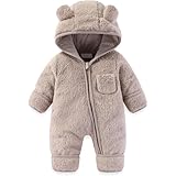 Baby Overall Winter,Baby Fleece-Overall Atmungsaktiver Unisex Jumpsuit mit Reißverschluss Strampler Fleece Overall für Babys Neugeborene Kleinkind Mädchen Jungen Warm Jumpsuit (Light Gray, 0-3 Months)