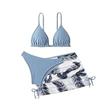 LYZOURBB Mädchen-Badeanzug, 3-teilig, Bikini-Set mit Blumenmuster, für Mädchen von 8–13 Jahren, dusty blue, 12-13 Jahre