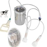 Ziegen-/Kuhmelkmaschine, 2 l starke Saugkraft, manuelle Doppelkopf-Melkmaschine aus Edelstahl, transparenter Deckel, leicht zu kontrollieren, tragbarer Haushaltsmelker für Schafe, Kühe, Ziegen