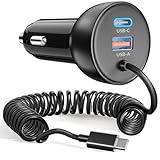 75W Zigarettenanzünder USB-C/A mit 1.2M Spiral Type C Ladekabel, Auto Ladegerät Kfz USB C Schnellladegerät Handy Car Charger 12V Adapter für iPhone 17 16 16e 15 Pro Max, Samsung Galaxy S25 S24 Ultra