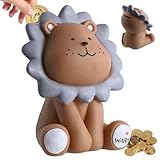 Fosoloni Spardose Kinder, Bruchsichere Sparschwein aus Harz, Braun Löwe Sparschwein, Sparschwein Ornament für Jungen und Mädchen, Wiederverwendbare spardosen(Braun)