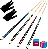 LOTKEY Pool Queue 4-teiliges Set – Kanadischer Ahorn Profi Pool Queue, 58 Zoll Pool Queue, 18-21 Unzen Queue, Kommt mit 2 Billardkreiden, Pool Queue für Erwachsene, Langlebig, Geeignet für Poolspieler