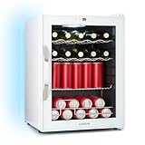 Klarstein Coachella 60 Getränkekühlschrank - 60 L Getränkekühler mit WLAN, Glastür, LED-Innenbeleuchtung, 3-18 °C, 7 Lichtfarben, 3 Metallablagen, Energieeffizienz E, Weiß
