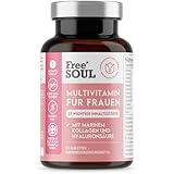 Multivitamin für Frauen mit Meereskollagen & Hyaluronsäure – 27 essentielle Vitamine, Mineralien & Pflanzenextrakte – Glutenfrei & Ohne synthetische Füllstoffe – 60 Tabletten – Free Soul