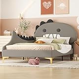 FEZTOY Bett 90x200 mit Lattenrost Kinder Mädchen Einzelbett, Kinderbett, Dinosaurierform, Bettgestell, Jugendbett, Bett für Jungen und Mädchen, PU, ohne Matratze