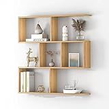 Rustikales Schweberegal-Set aus Holz, Wandmontage, Aufbewahrungsregale für Schlafzimmer, Wohnzimmer, Badezimmer, Küche und Büro, 3-stöckiges Design, natürliche Holzfarbe, 100 x 97 x 20 cm
