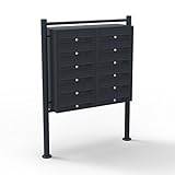 Wiltec 12er Briefkastenanlage schwarz 270 x 898 x 1500 mm, Standbriefkasten mit 2x6 Fächern, Schlüssel und Namensschild, Briefkasten Postkasten mit Ständer