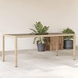 BOWEKAM Home & Garden-Gartentisch mit Glasplatte, Beige, 190 x 90 x 75 cm, Poly-Rattan-Möbelwahl