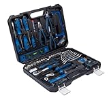 Scheppach Werkzeugkoffer WZK120 | 97-teiliges Werkzeugset in stabilem Kunststoffkoffer | Werkzeuge mit gummiertem Griff | Biteinsätze, Schraubendreher, Sechskant-Steckschlüsseleinsätze uvm.