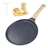 Vusddy Crepe Pfanne Induktion, 24cm Palatschinken Pfanne mit Teigverteiler, Pfannkuchenpfanne mit echten Steinpartikeln Antihaft-beschichtung, PFOA-Frei, Holzgriff, für alle Herdarten