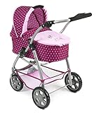 Bayer Chic 2000 637 29 Kombi-Puppenwagen Emotion 3-in-1 All In, Dots Brombeere, Rosa, 67 x 43 x 77 cm