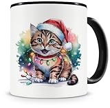 Samunshi® Weihnachts Tasse Katze mit Weihnachtsmütze und Weihnachts Deko Geschenk zu Weihnachten Heiligabend Kaffeetasse Tassen zum Geburtstag Lustige Tiere 300ml schwarz
