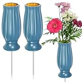 WIYETY Grabvase mit Erdspieß, 2 Stück Steckvase als Grabschmuck, Vase für Friedhofsgräber, Grabdeko Kunststoff, Blumenvase für Grab, für Grabstein Grab Friedhof Dekorationen, Blau