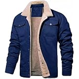 Uwithdanceme Herren-Mantel, warm, Plüsch, dick, mit Fleece gefüttert, Cargo-Jacke, Revers, Oberbekleidung, Oberbekleidung, Winter, dicke Fleece-gefütterte Oberbekleidung (XXL, Dunkelblau), 1 Stück