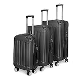 3 Stück Schwarz Gepäcksets mit Doppelspinnrädern, ABS Kofferset mit TSA-Schloss, Leichtes Familienkoffer-Set für Reisen, 20/24/28 Zoll, Schwarz , Modern