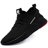 SUADEX Arbeitsschuhe Sicherheitsschuhe Herren Damen Leicht Atmungsaktiv Stahlkappenschuhe Unisex Sneaker mit Stahlkappe (02-Schwarz 43EU)